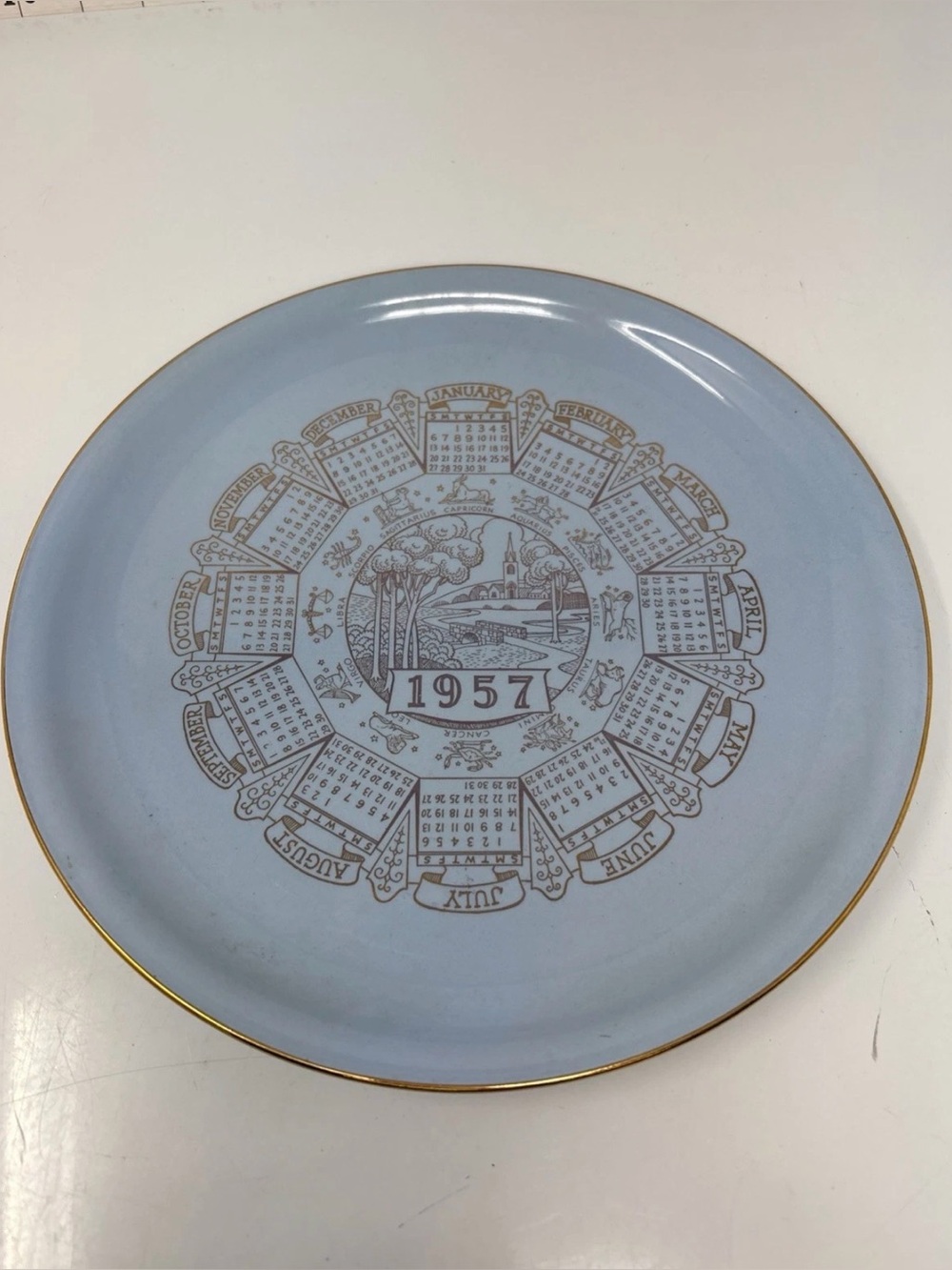Vintage Homer Laughlin ZODIAC 1957  Calendar Zodiac Plate SKYTONE Blue Gold RARE